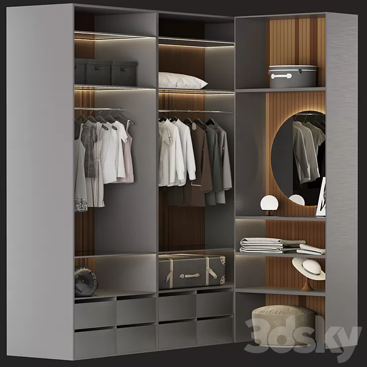 Brown Wardrobe Walk-in Closet Black Glass Door Simple and Luxury 3D Model Free Download