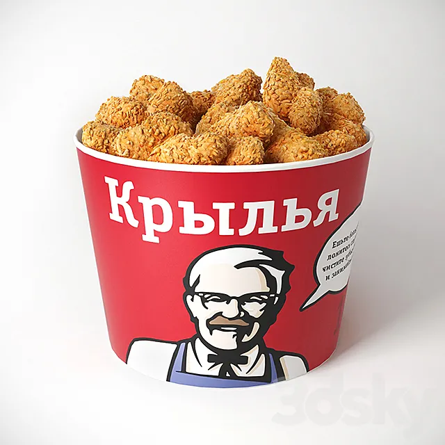 Bucket of chicken wings 3D Model Bucket of chicken wings 3D Model