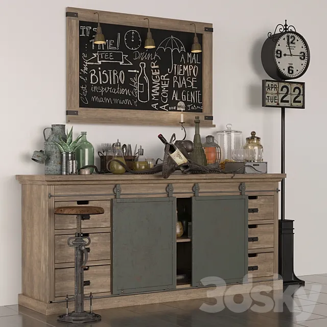 Buffet en manguier massif 3D Model Buffet en manguier massif 3D Model