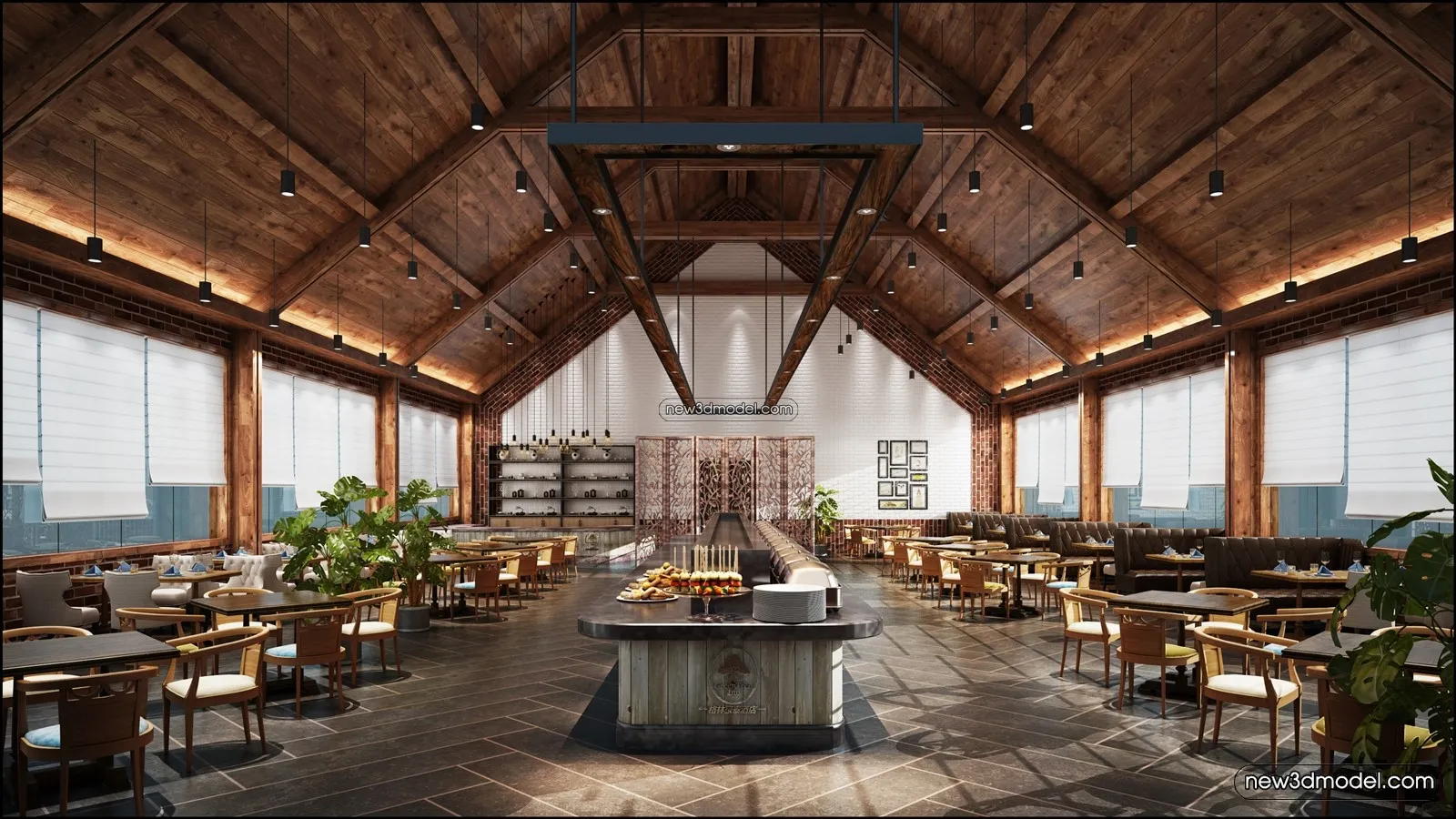 Buffet Restaurant of Hotels 3D Scenes – 3D Blocks – 005 – VRAY