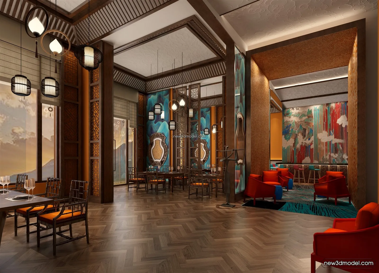 Buffet Restaurant of Hotels 3D Scenes – 3D Blocks – 025 – VRAY