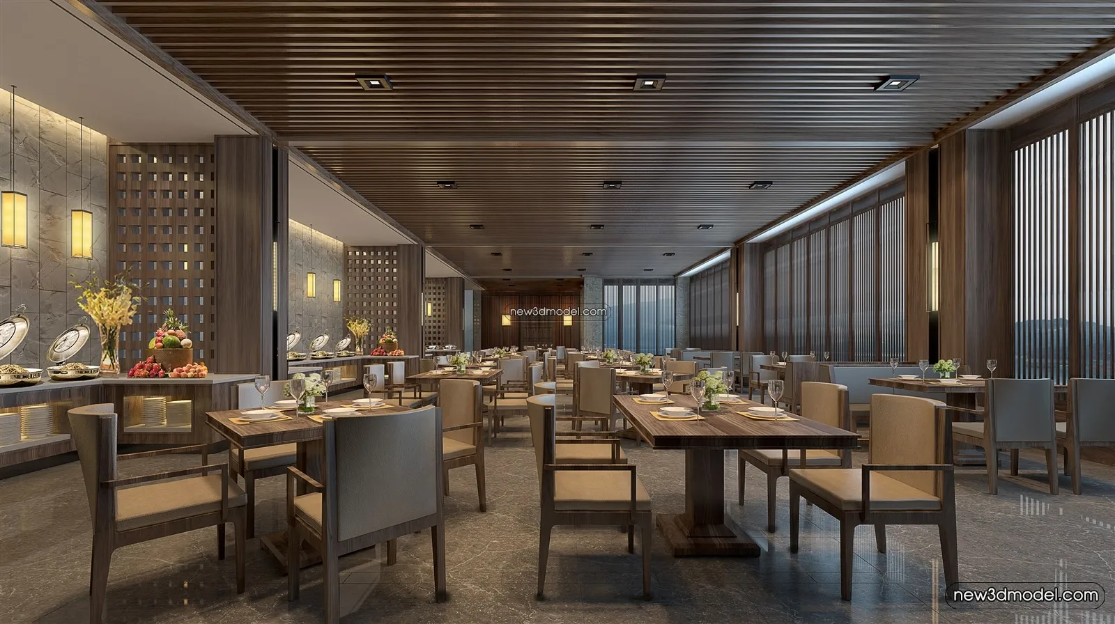 Buffet Restaurant of Hotels 3D Scenes – 3D Blocks – 034 – VRAY