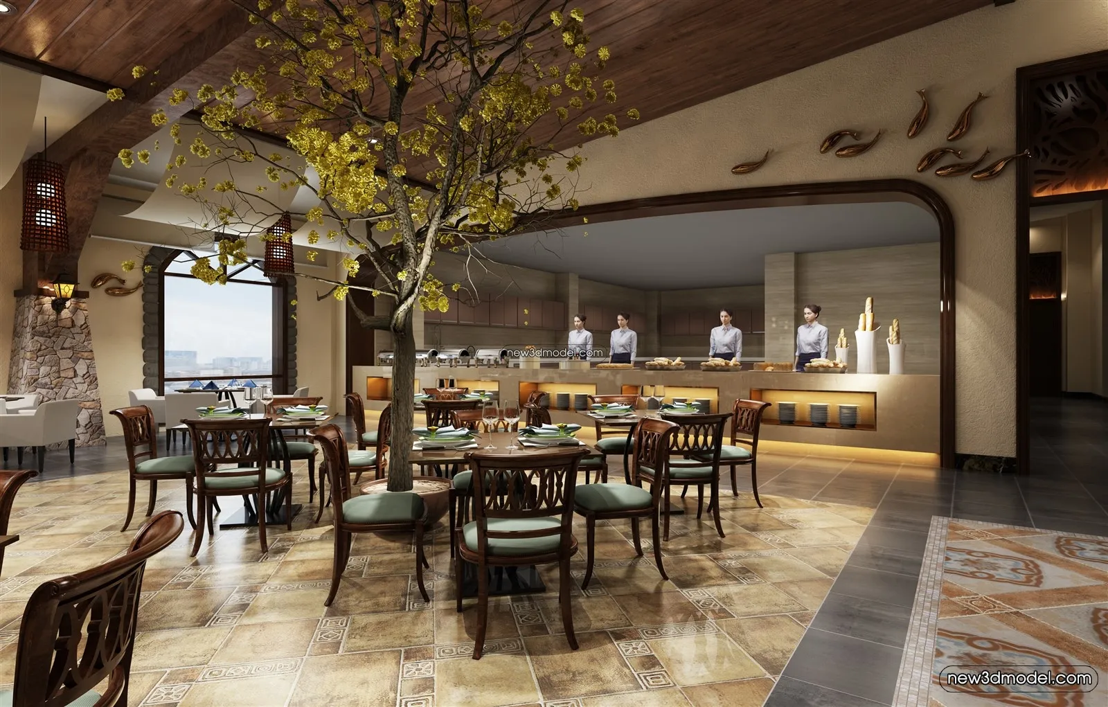 Buffet Restaurant of Hotels 3D Scenes – 3D Blocks – 037 – VRAY