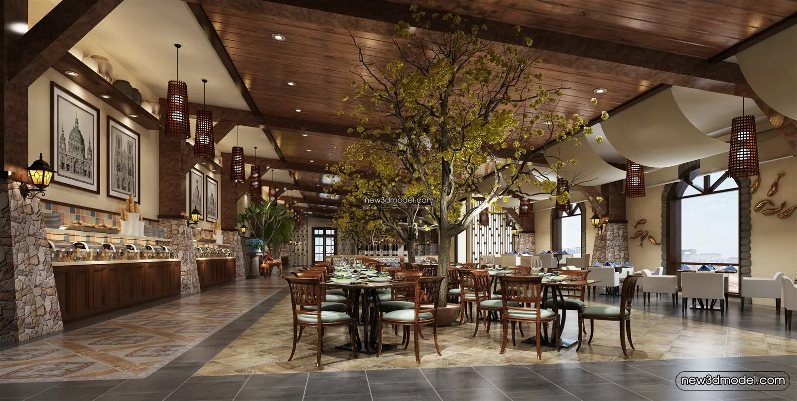 Buffet Restaurant of Hotels 3D Scenes – 3D Blocks – 039 – VRAY