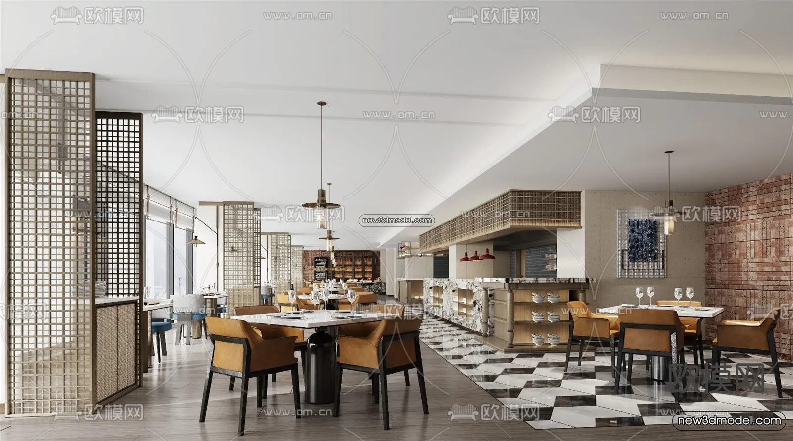 Buffet Restaurant of Hotels 3D Scenes – 3D Blocks – 052 – VRAY
