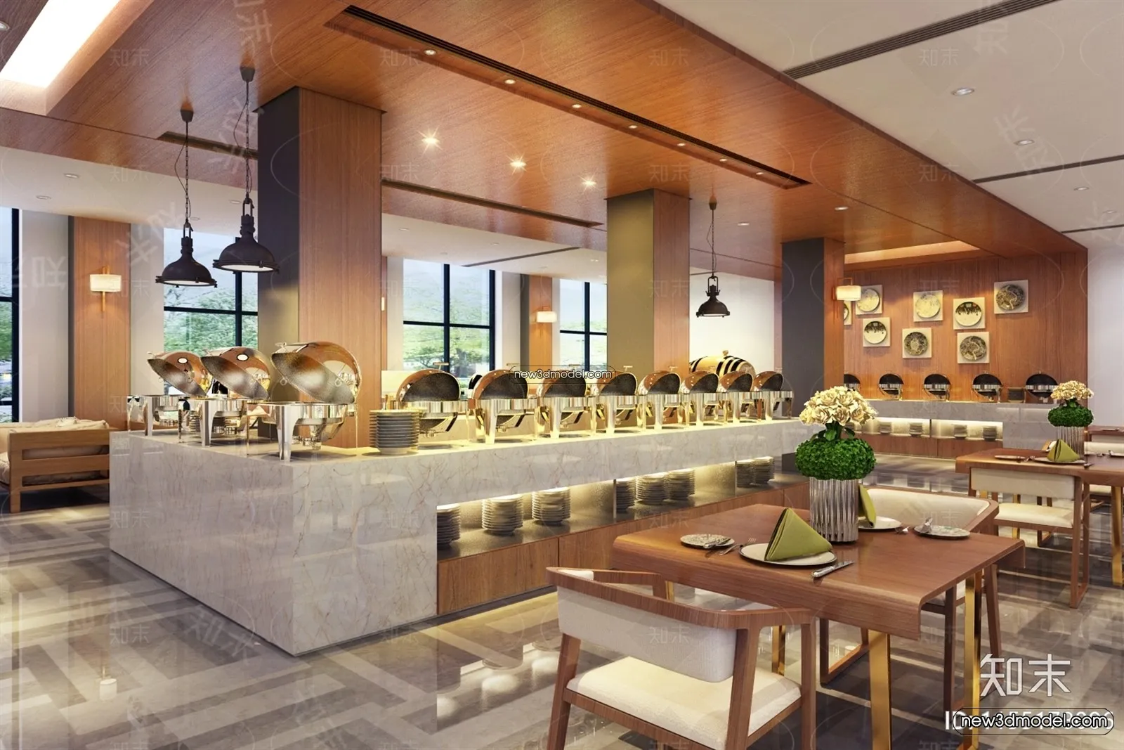 Buffet Restaurant of Hotels 3D Scenes – 3D Blocks – 054 – VRAY