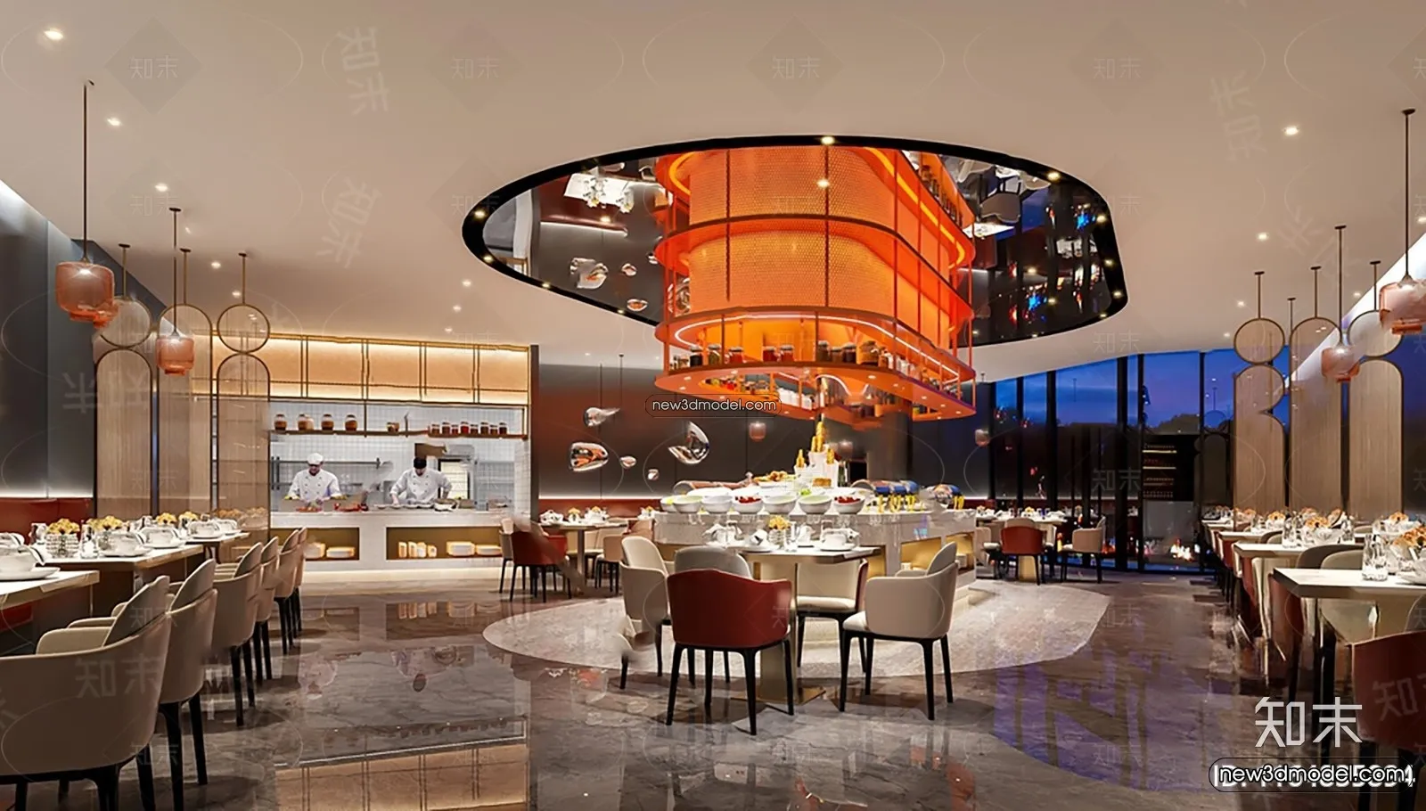 Buffet Restaurant of Hotels 3D Scenes – 3D Blocks – 064 – VRAY