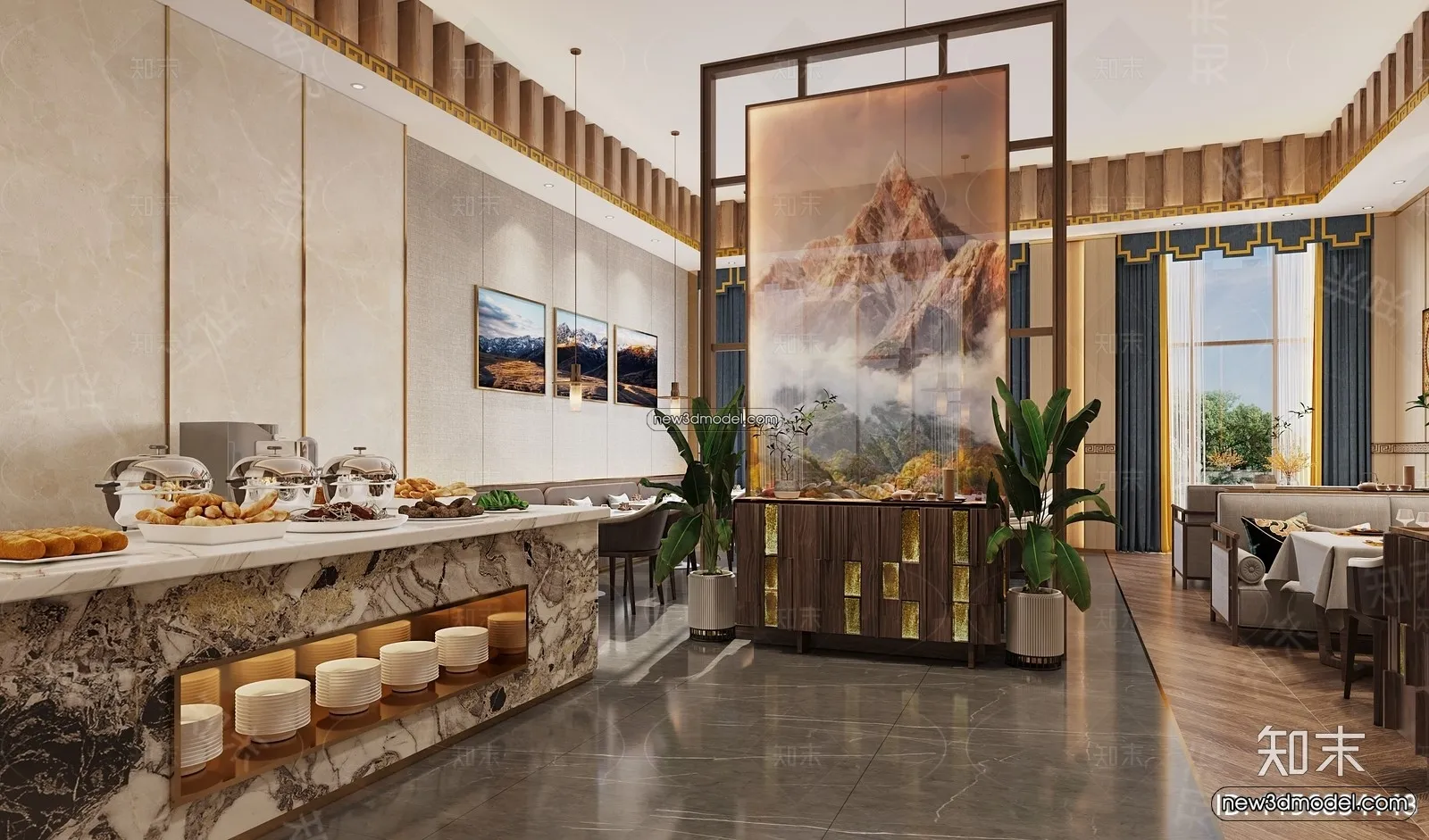 Buffet Restaurant of Hotels 3D Scenes – 3D Blocks – 065 – CORONA