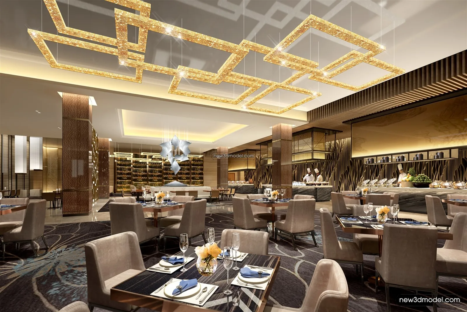 Buffet Restaurant of Hotels 3D Scenes – 3D Blocks – 077 – VRAY