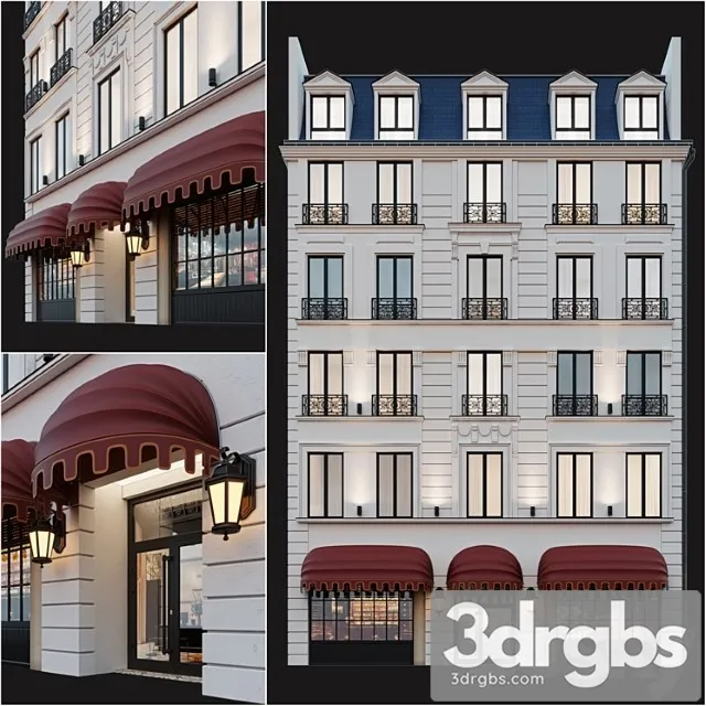 Building Classic Hotel Facade 3D Model Download