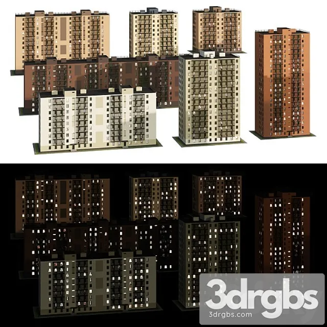 Building Set Of Multi Storey Houses 2 3D Model Download Building Set Of Multi Storey Houses 2 3D Model Download