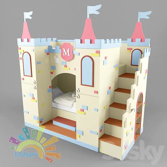 Bunk bed children with cupboard “Castle” 3D Model