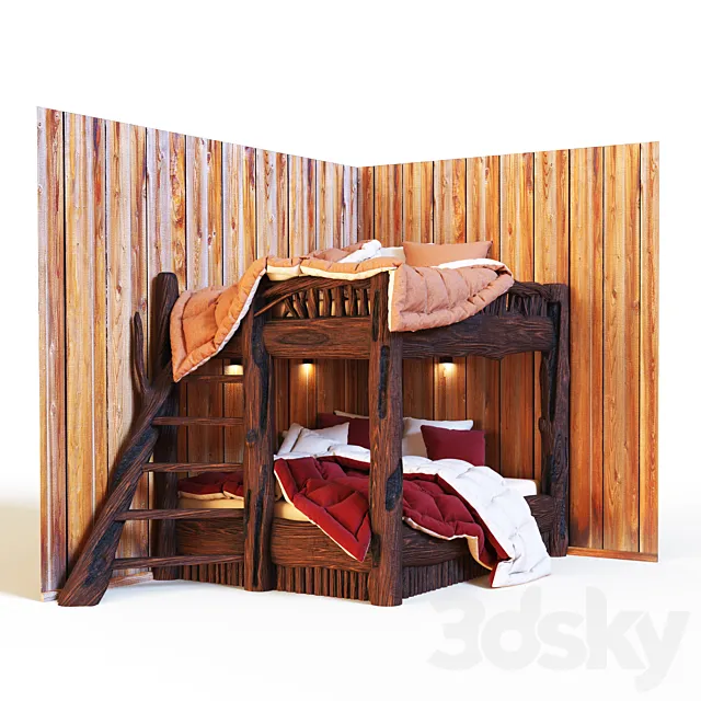 Bunk bed in rustic style 3D Model Bunk bed in rustic style 3D Model
