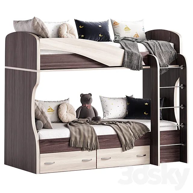 Bunk bed Wenge Milk Oak 3D Model Bunk bed Wenge Milk Oak 3D Model