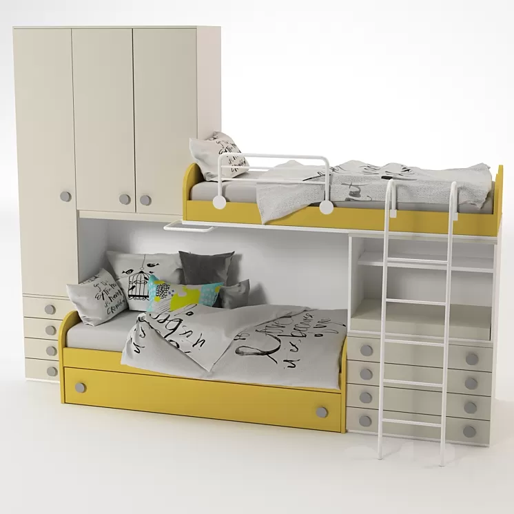 Bunk Yellow Bed 3D Model Bunk Yellow Bed 3D Model