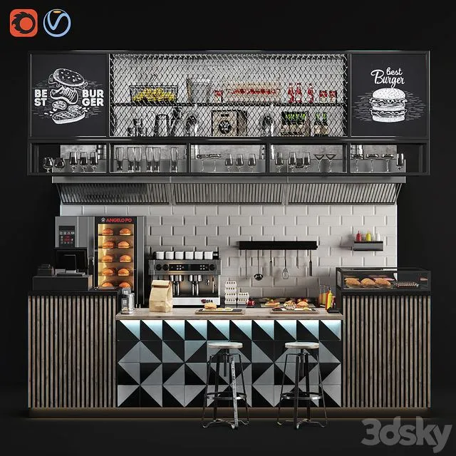 Burgershop restaurant bar cafe 3D Model