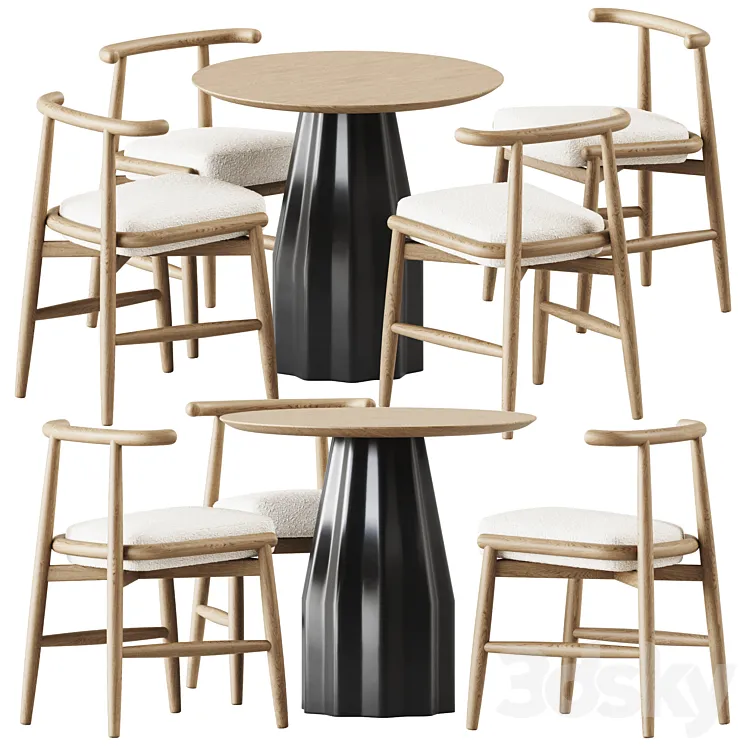 Burin Wooden Table D80 by Viccarbe and Chair Emilia by Meridiani 3D Model Free Download