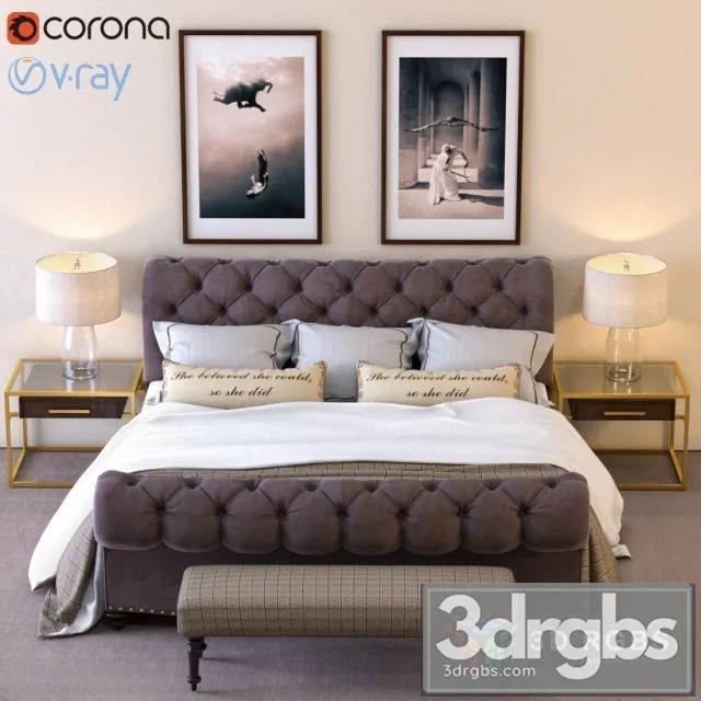 Burton Eloise Tufted Sleigh Bed 3D Model Download