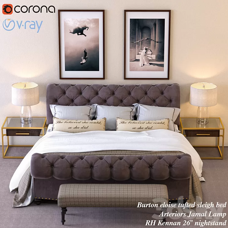 Burton eloise tufted sleigh bed 3D Model