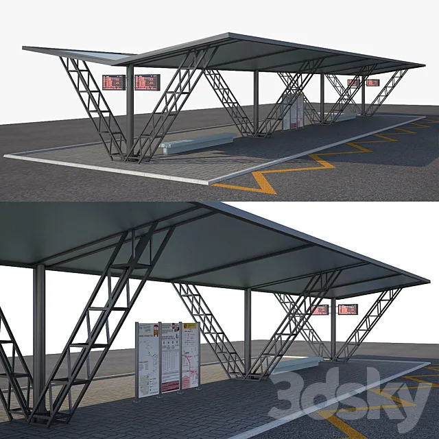Bus Stop Bus Station 2 3D Model Bus Stop Bus Station 2 3D Model