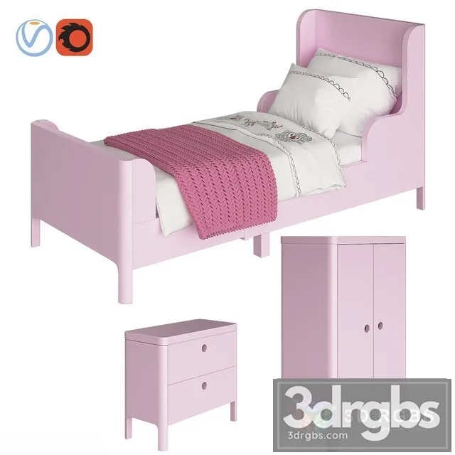 Busunge Pink Kid Bed 3D Model Download