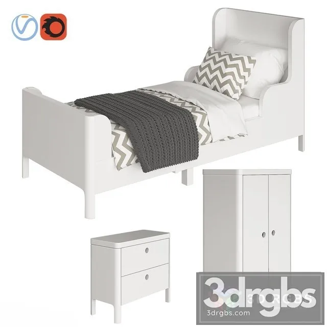 Busunge White Kid Bed 3D Model Download
