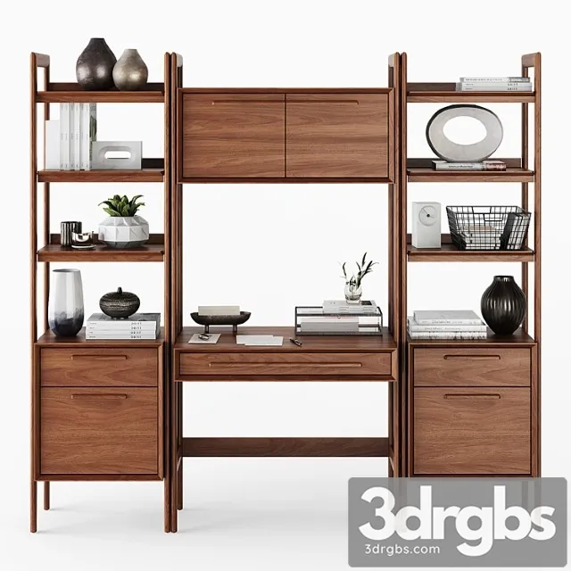 C & b tate bookcase desk and file cabinets 2 3D Model Download
