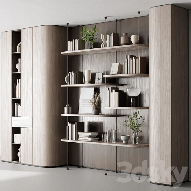 Cabinet Furniture – Wooden Shelves Decorative With Plants and Book 06 3D Model