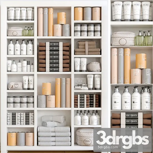 Cabinet With A Collection Of White Cosmetics 3 Make Up and Bathroom Accessories 3D Model Download