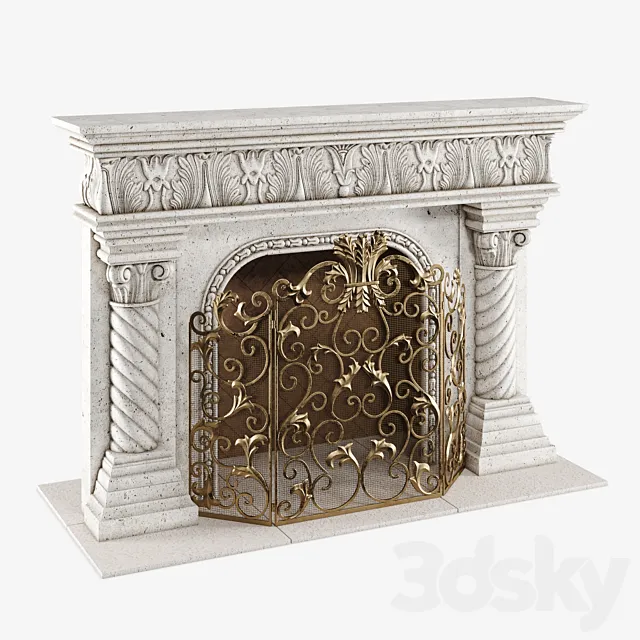 Caesar Mantel & Acanthus Fireplace Screen 3D Model