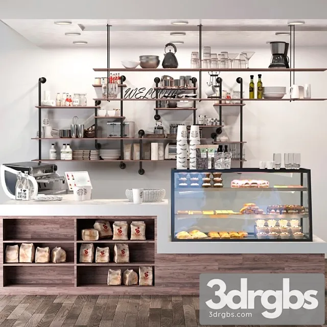 Cafe in loft style with a showcase with desserts and sweets 3. coffee point 3D Model Download