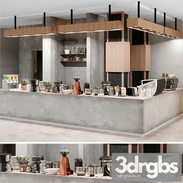 Cafe with a minimalist design with elements of concrete and wood. coffee machine coffee maker 3D Model Download