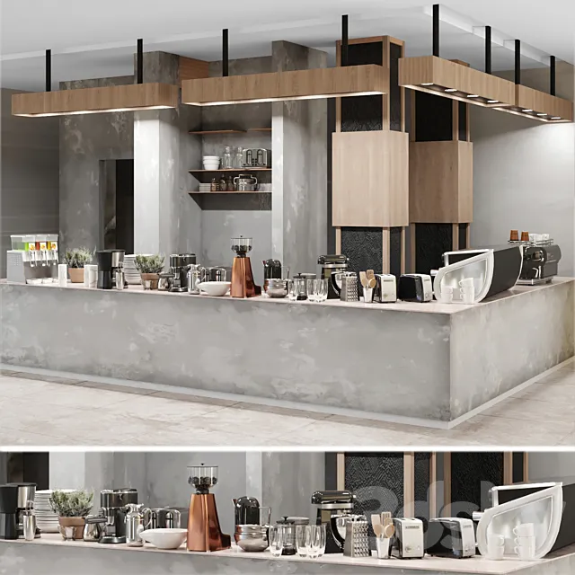 Cafe with a minimalist design with elements of concrete and wood. Coffee machine coffee maker Free Download