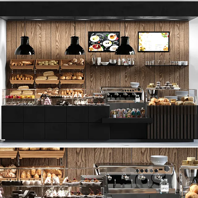 Cafe with pastries and desserts. Coffee house design project. Sweets 3DModel