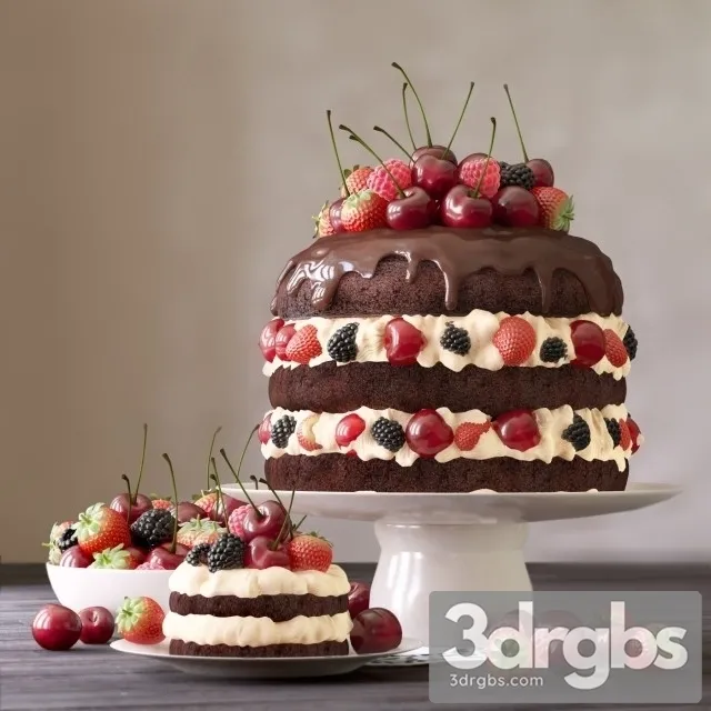 Cake and Cake With Berries 3D Model Download