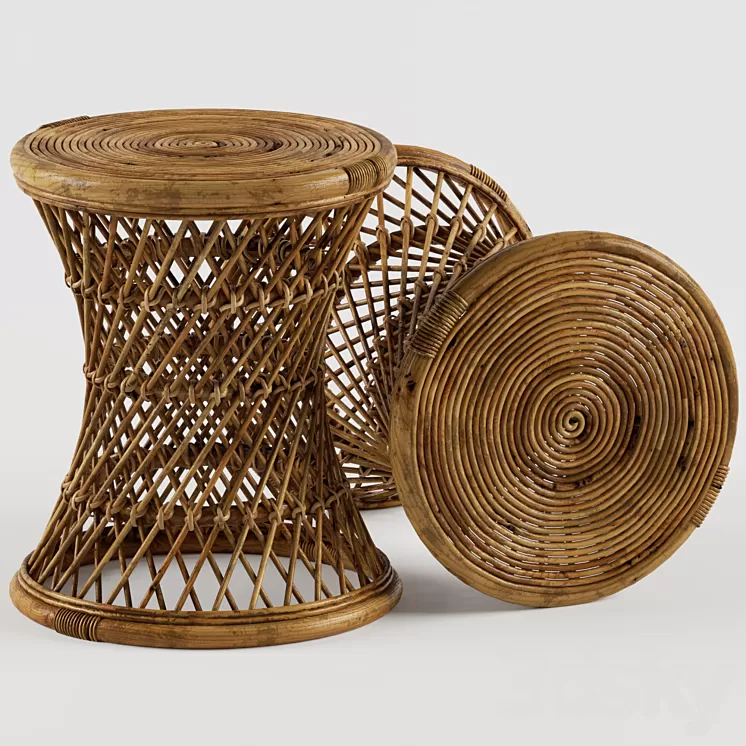 Calero Rattan Round Stool TAN 3D Model Calero Rattan Round Stool TAN 3D Model