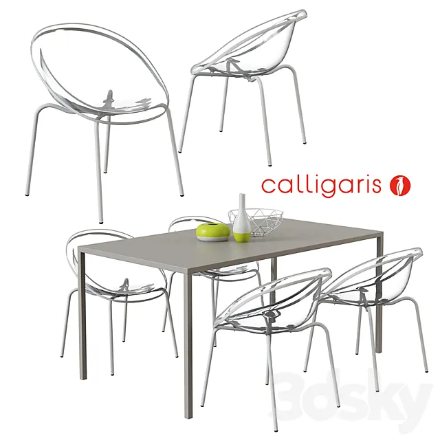 Calligaris _ Bloom Chair + Heron Table 3D Model
