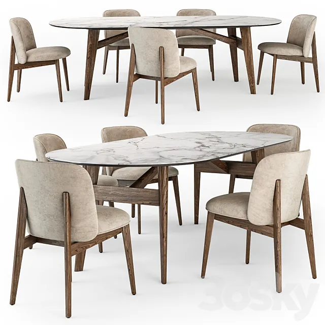 Calligaris Abrey elliptical table wood chair 3D Model Calligaris Abrey elliptical table wood chair 3D Model