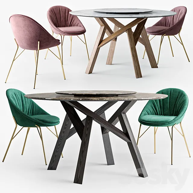 Calligaris Jungle round table Lilly chair set 3D Model