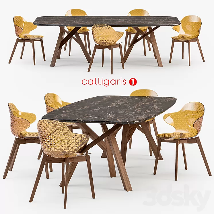 Calligaris Jungle table Saint Tropez wood chair 3D Model