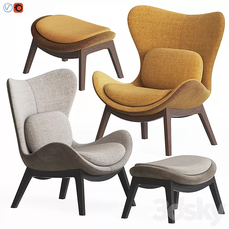 Calligaris lazy Armchair & Pouf Set 3D Model