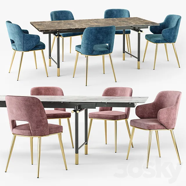 Calligaris Monogram table Foyer chair set 3D Model