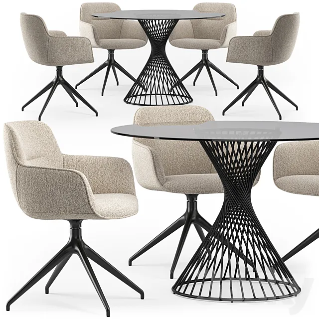 Calligaris Vortex table Cocoon armchair set_01 3D Model Calligaris Vortex table Cocoon armchair set_01 3D Model