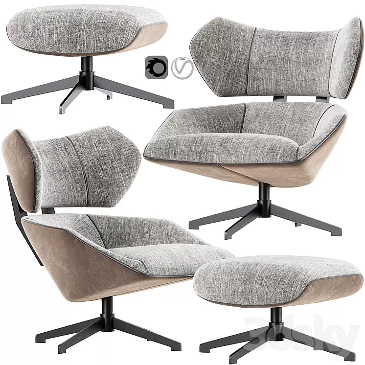 Camila Armchair With Pouf 3D Model 3DSKY Decor Helper