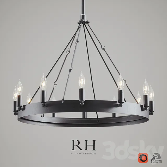 CAMINO VINTAGE CANDELABRA _ FILAMENT ROUND CHANDELIER IRON 3D Model