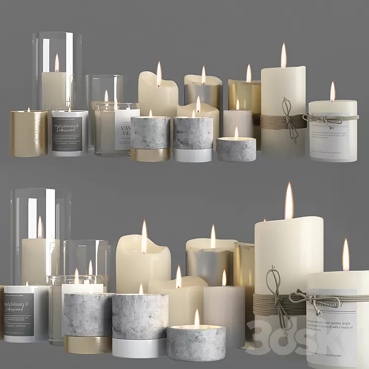 Candle Set 3D Model Free Download