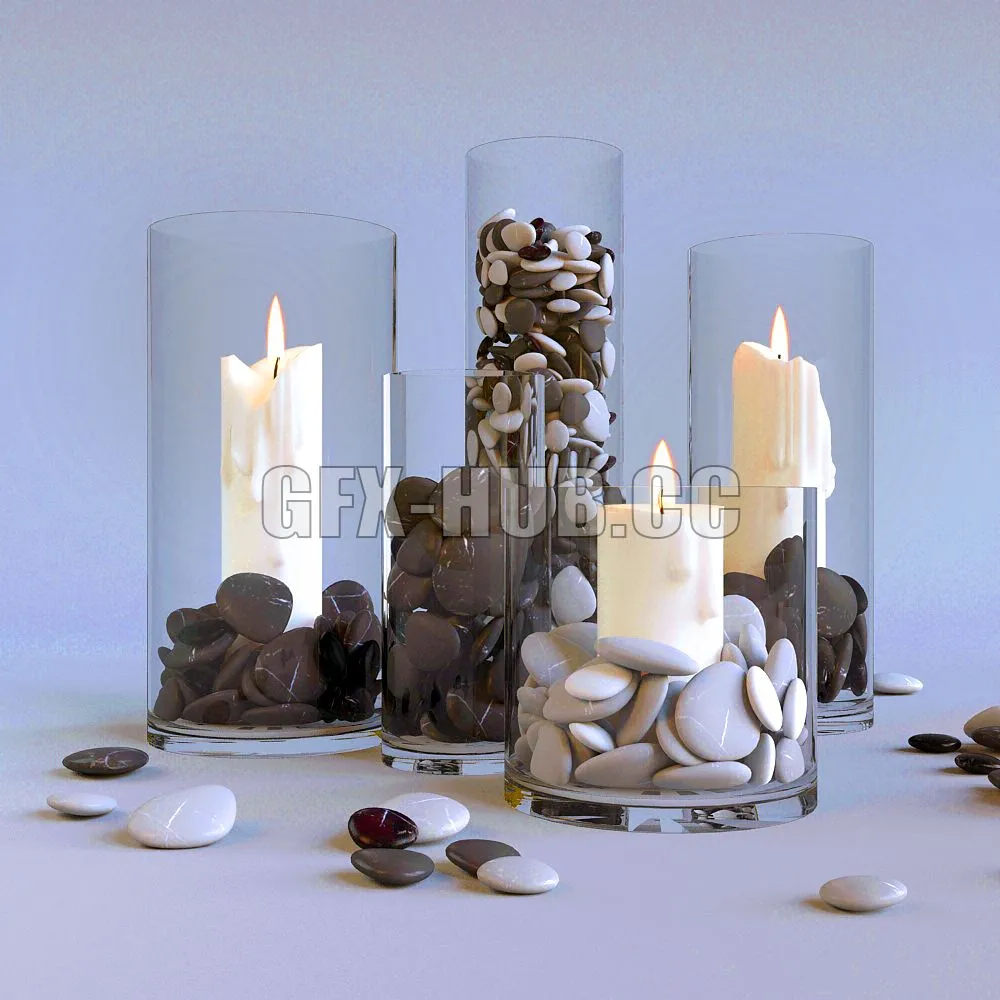 candles in glass flasks 3D Model candles in glass flasks 3D Model