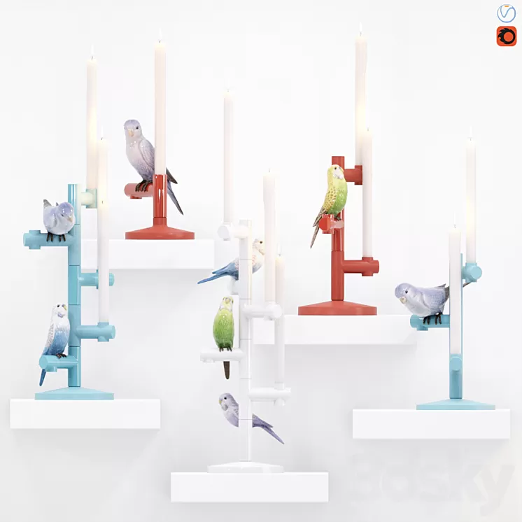 Candlesticks "The Parrot Party" 3D Model
