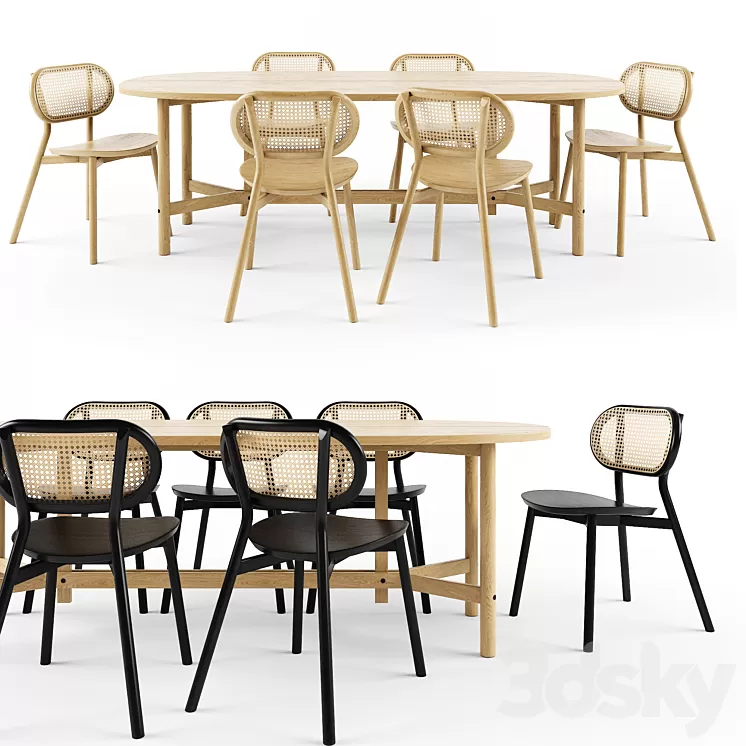 Cane Chair with Arch table-Y base 3D Model