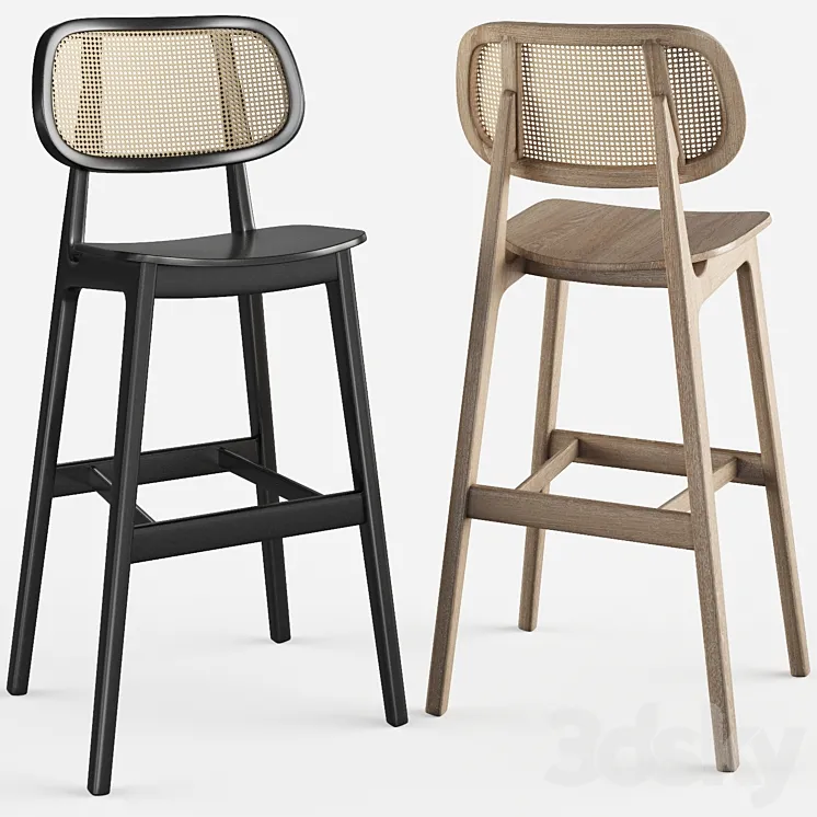 Cane wood restaurant bar stool 3D Model Free Download